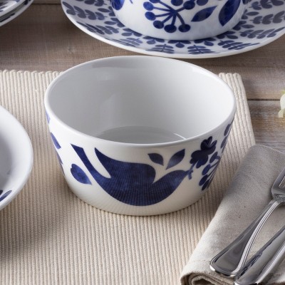 Blue and White Floral Porcelain 12-Piece Dinnerware Set