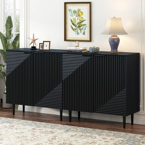 70" Set of 2 Modern Sideboard Cabinet with Adjustable Shelves, TV Stand with Geometric Door Design for Living Room - 1 of 4