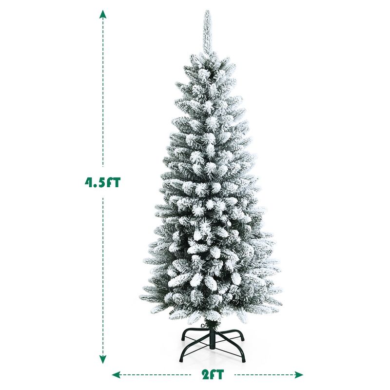 4.5ft Snow-Flocked Hinged Artificial Christmas Pencil Tree w/ 373 Mixed Tips, 4 of 11