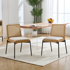 GDFStudio Becher Mid-Century Modern Rubber Wood and Linen Upholstered Dining Chair with Rattan Backrest (Set of 2) - 1 of 4