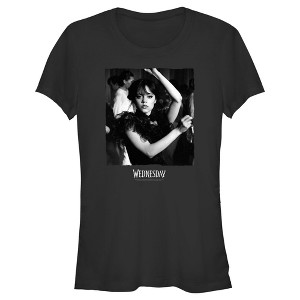 Juniors Womens Wednesday Black and White Dance Scene T-Shirt - 1 of 4