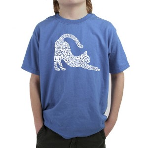 LA Pop Art Stretching Cat - Boy's Word Art T-Shirt - 1 of 4