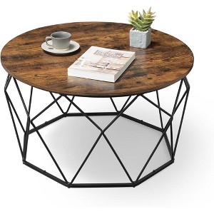 VASAGLE Round Coffee Table for Living Room Cage Cocktail Table with Steel Frame 31.5 Inches Dia., Industrial Style Rustic Brown and Black - 1 of 4