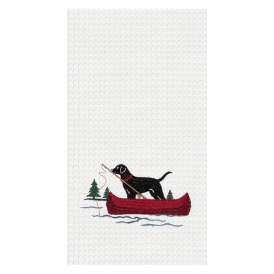 C&F Home Fishing Canoe Dog Embroidered Cotton Waffle Weave Kitchen Towel