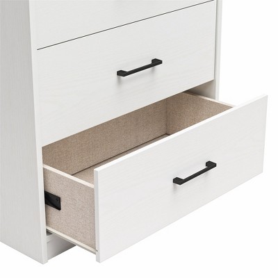 White Tall 5 Drawer Dresser with Metal Handles