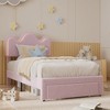 Coolmee Twin/Full Upholstered LED Bed Frame with Storage Drawers, Girls Bed with Flower Headboard, Boucle Princess Platform Bed for Kids/Girls - 4 of 4