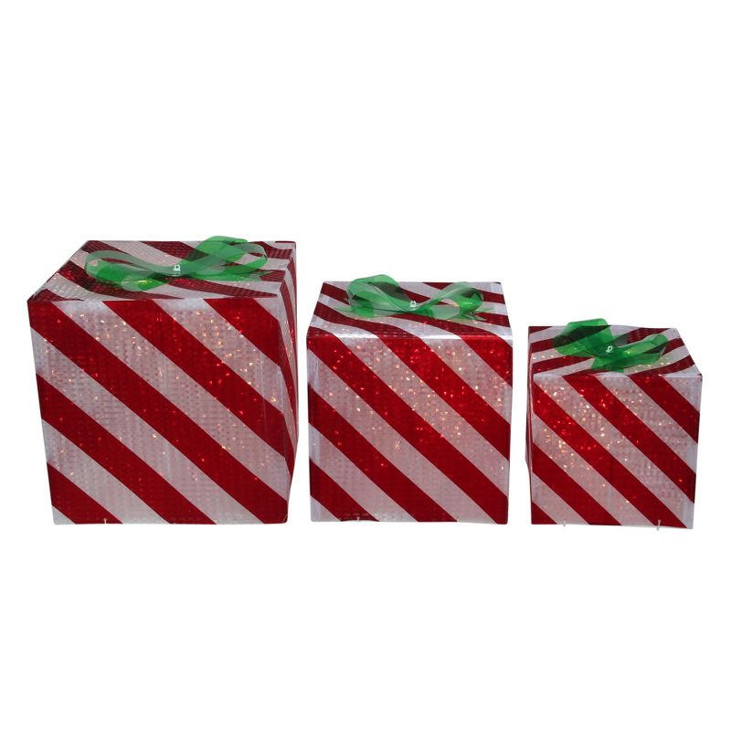 Northlight Set of 3 Red and White Striped Gift Box Outdoor Christmas Decor, 3 of 6