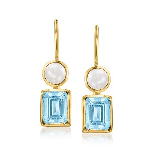 Ross-Simons 5mm Cultured Pearl and 3.40 ct. t.w. Sky Blue Topaz Drop Earrings in 18kt Gold Over Sterling - 1 of 4