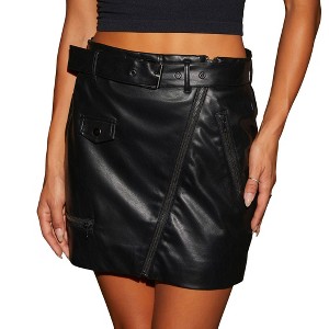 VICI Womens See You There Faux Leather Mini Skirt - 1 of 4