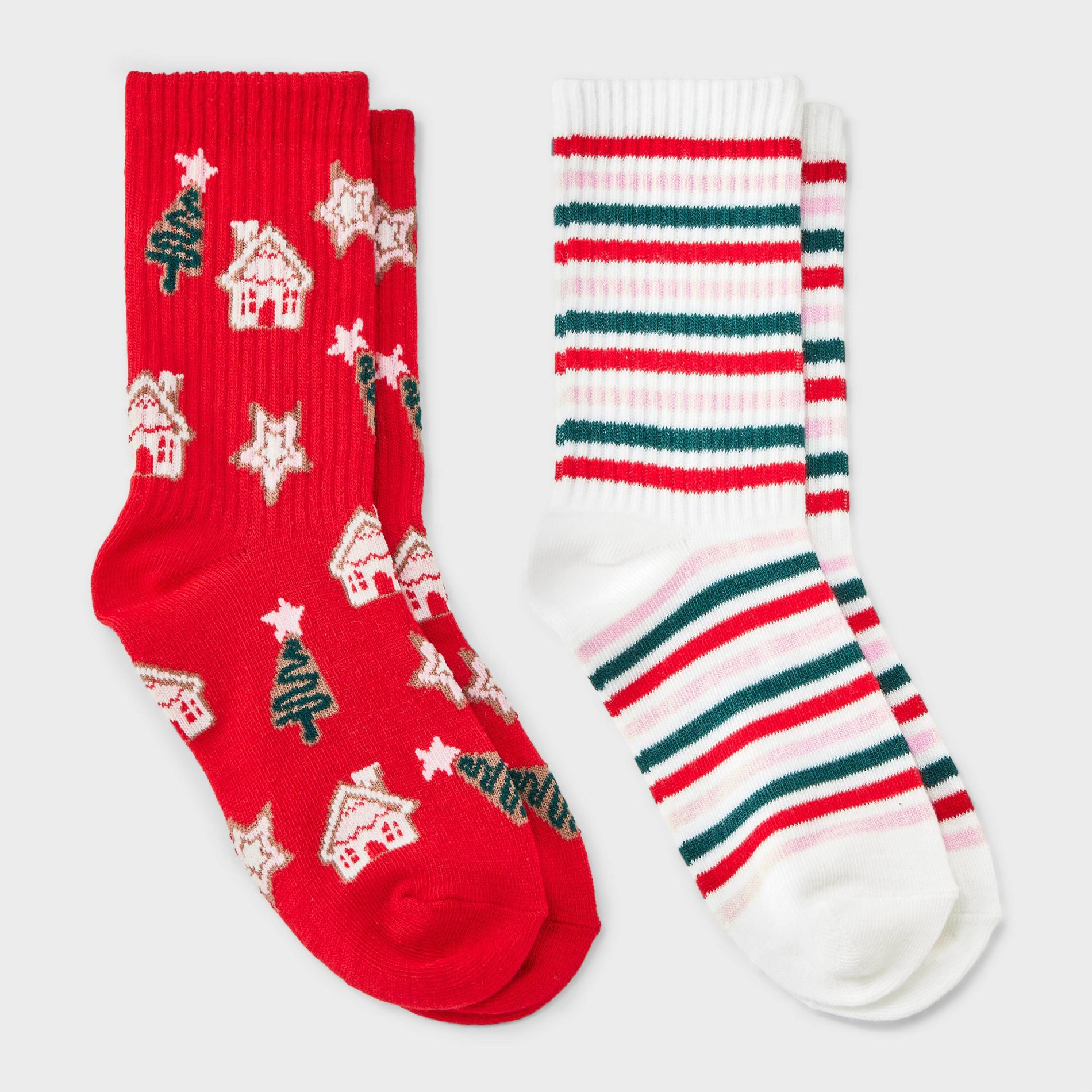 Kids' 2pk Christmas Gingerbread House Ribbed Crew Socks - Cat & Jack™