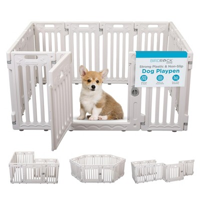 BIRDROCK HOME Dog Playpen w/ Door, 12 Panels, 25.6in H | Non-Slip, Secure Plastic Pet Gate | Indoor/Outdoor Fence for Small to Medium Pets - White.