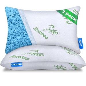 Sleepavo Adjustable Shredded Memory Foam Pillows Queen Size Set of 2 - Extra Soft Cooling Bed Pillows for Sleeping - 2 Pack, Rayon Derived from Bamboo - 1 of 4