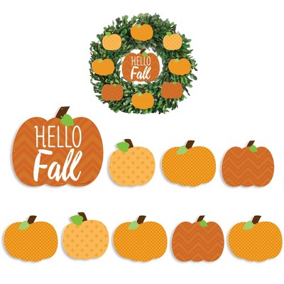 Big Dot of Happiness Pumpkin Patch -  Fall, Halloween or Thanksgiving Party Front Door Decorations - DIY Accessories for Wreath - 9 Pieces