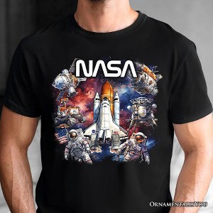 Artistic NASA Handcrafted Christmas T-Shirt, Astronaut in Outer Space with the Planets Tee | OrnamentallyYou - 1 of 4