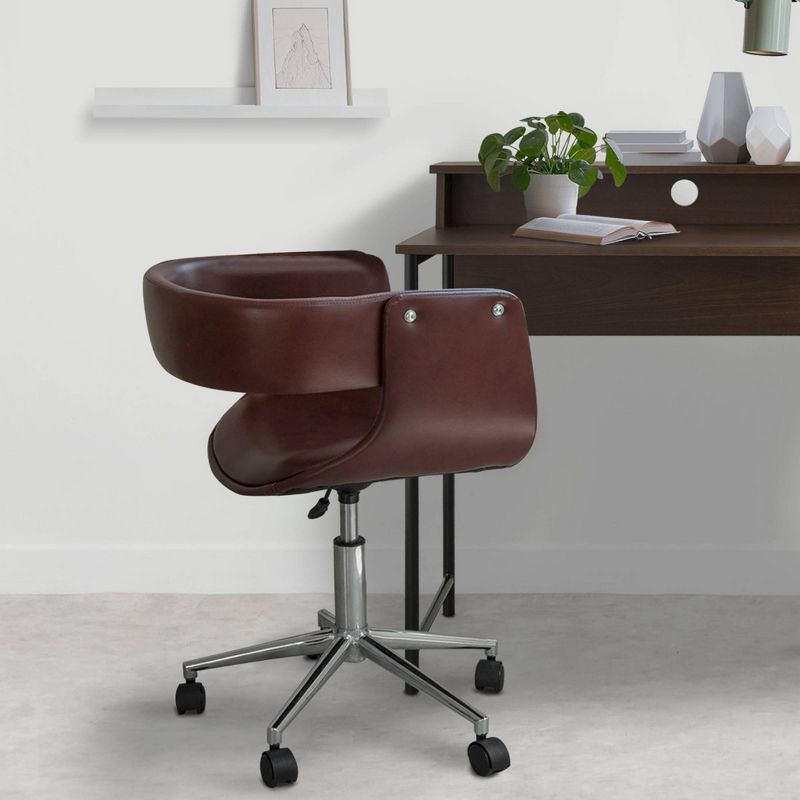 Faux Leather Swivel Home Office Chair with Adjustable Seat Height Brown - Teamson Home, 4 of 11