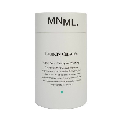 MNML Citrus Burst Capsules Laundry Detergent 45 Pods - 23.8 fl oz: Dermatologist Tested, Sensitive Formula, Paraben-Free
