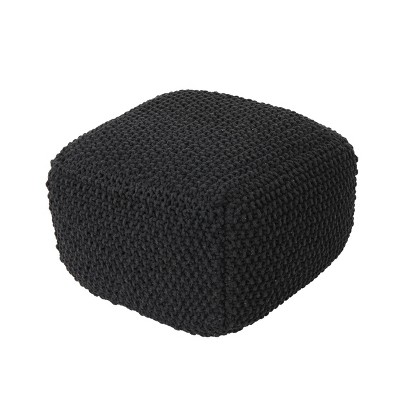 Hollis Knitted Cotton Square Pouf Dark Gray - Christopher Knight Home