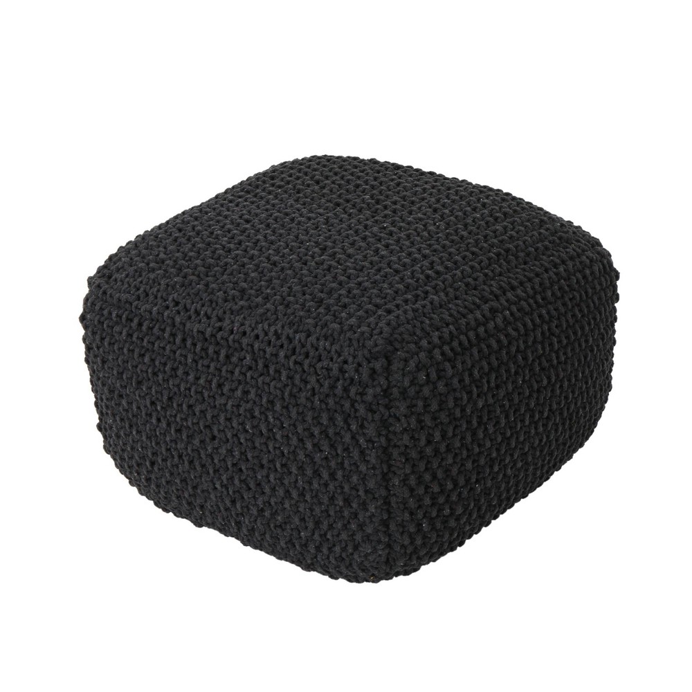 Photos - Pouffe / Bench Hollis Knitted Cotton Square Pouf Dark Gray - Christopher Knight Home