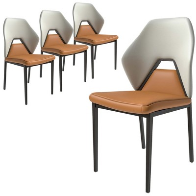 Upholstered Leather Modern Dining Chair Eclat Collection in Brown Set of 4