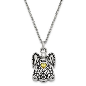 Black Bow Jewelry Antiqued Stainless Steel CZ Birthstone Angel Ash Holder Necklace 18 In - 1 of 4