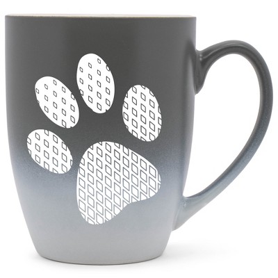 Elanze Designs Pawprint Diamond Gradient Two Toned Ombre Matte Gray and White 12 ounce Ceramic Stoneware Coffee Cup Mug