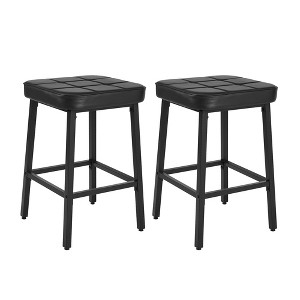 VECELO 24" Counter Height Bar Stools Set of 2, PU Leather Upholstered Barstools with Metal Frame, Backless Dining Chairs for Kitchen Island, Black - 1 of 4