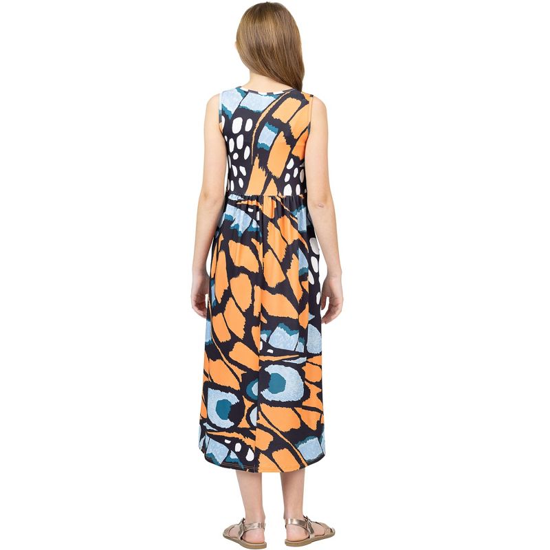 24sevenkid Girls Orange Butterfly Print Sleeveless Pocket Maxi Dress, 3 of 6