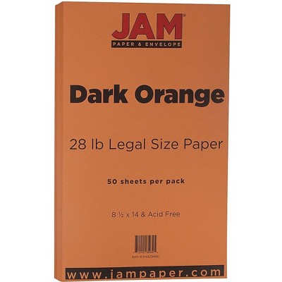 JAM Paper Legal Matte 28lb Paper 8.5 x 14 Dark Orange 50 Sheets/Pack 64429480