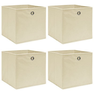 vidaXL Fabric Storage Boxes - 4 Piece Foldable Non-Woven Bins in Cream Color (12.6"x12.6"x12.6") - Ideal for Cabinet, Wardrobe, Shelf Storage
