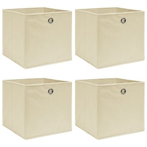 vidaXL Fabric Storage Boxes - 4 Piece Foldable Non-Woven Bins in Cream Color (12.6"x12.6"x12.6") - Ideal for Cabinet, Wardrobe, Shelf Storage - 1 of 4