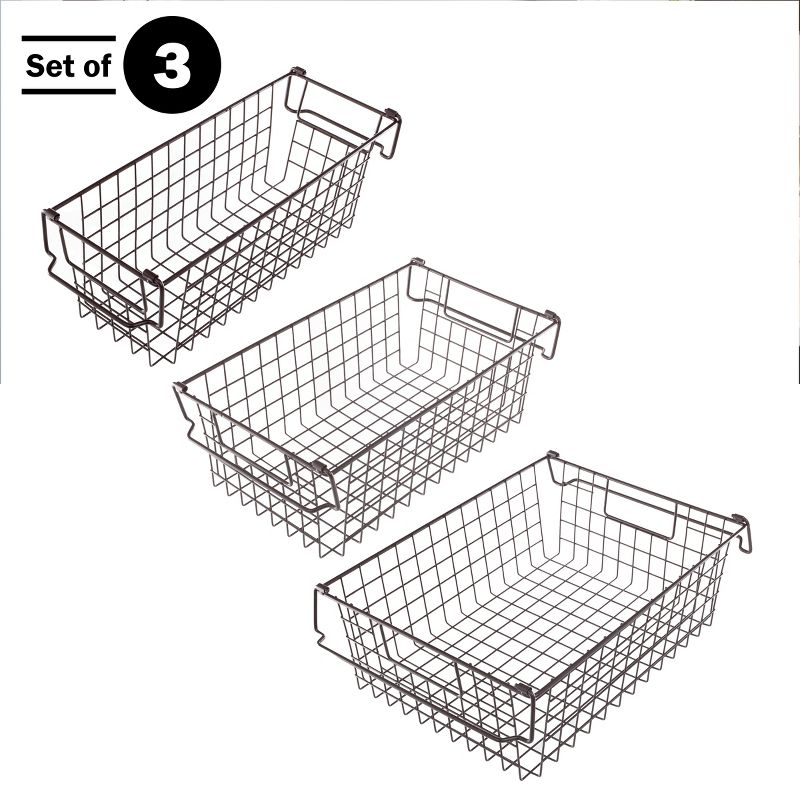 Home-Complete Set of 3 Wire Storage Bins - Shelf Organizers for Toy, Kitchen, Closet, and Bathroom, 2 of 11