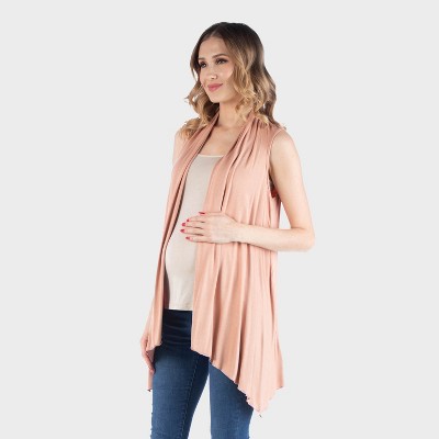 24seven Comfort Apparel Maternity Sleeveless Draped Jacket Asymmetrical Hem Jacket