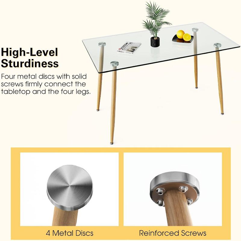 Tangkula 51” Glass Dining Table Modern Rectangular Table w/ Spacious Tempered Glass Tabletop & Wood Grain Metal Legs, 5 of 11