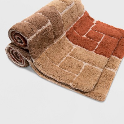 Adobe and Tan Cotton Blend Geometric Bath Rug Set