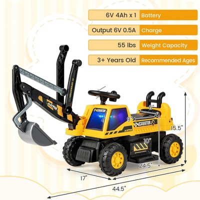Kids Yellow 6-Volt Ride-On Excavator with Shovel