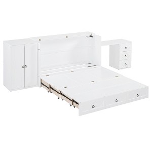 CLIHOME Queen Size Murphy Bed Versatile Cabinet Bed with USB Port, Large Drawer, and Wardrobe/Desk - 1 of 4