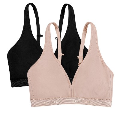 Fruit Of The Loom Women's Wirefree Cotton Bralette 2-pack Black Hue/sand  38b : Target