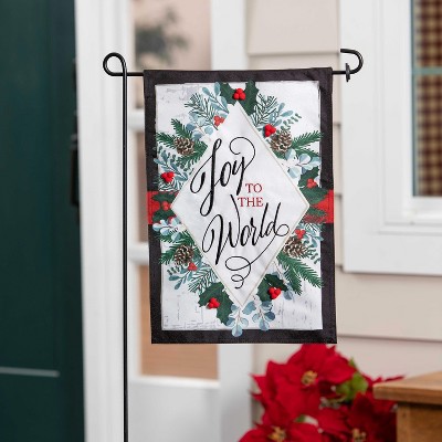 Evergreen Garden Flag Joy to the World Linen Double Sided Indoor Outdoor Decor 18" x 12.5"