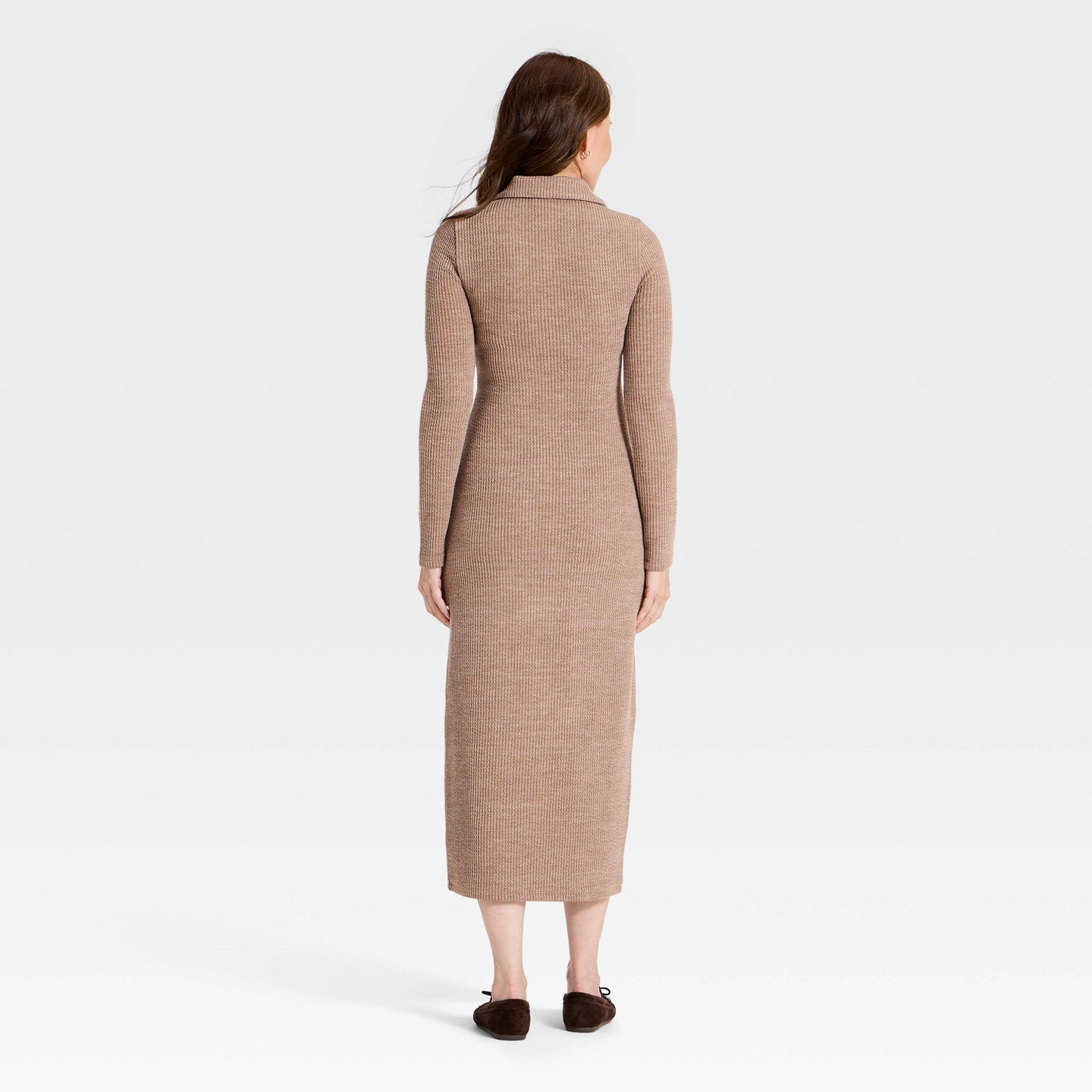 Женское платье Universal Thread Long Sleeve Midi Polo Dress, цвет: Коричневый — фото 2