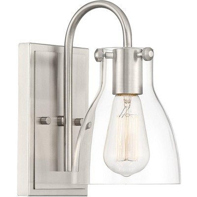 Possini Euro Design Industrial Wall Light Sconce Brushed Nickel Hardwired 10" High Fixture Clear Glass Bedroom Bathroom Hallway