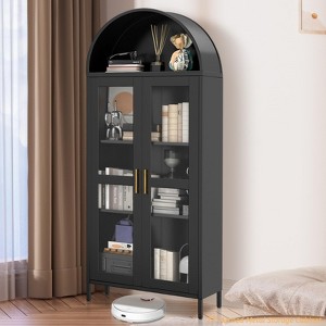 73" Tall Metal Arched Storage Cabinet with Glass Doors, Modern Kitchen Pantry & Cupboard for Living/Dining Room, 2 Adjustable Shelves - 1 of 4