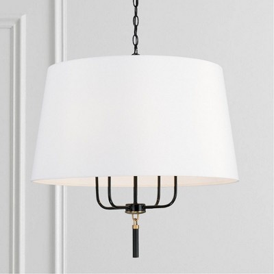 Beckham 22" Glossy Black and Aged Brass Drum Pendant Light