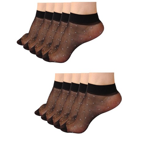 Women Girls Nylon Socks Transparent Sheer Ankle Socks 5 Pairs