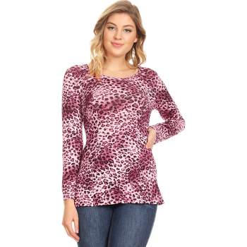 Anna-Kaci Women's Leopard Print Long-Sleeve T-Shirt- Small ,Pink