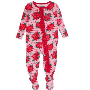 RuffleButts SoftSnooze Baby Girls Holiday Ruffle One Piece Footie Pajamas - 1 of 2