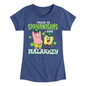 Girls' - SpongeBob Squarepants - Prone To Shenanigans And Malarkey Fitted Short Sleeve Graphic T-Shirt - 1 of 4