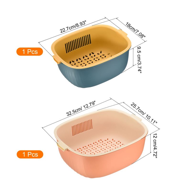 Unique Bargains Drain Colander Set Plastic Double Layered Kitchen Food Strainer Washing Basket, 2 of 5
