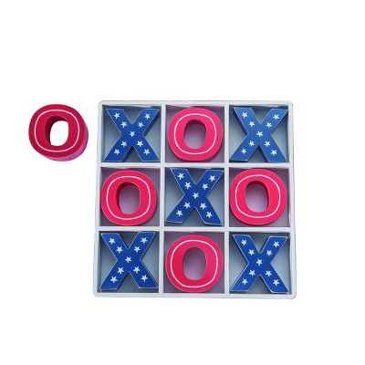 Transpac Wood 10.43 in. Red White and Blue 4th of July Patriotic Tabletop Tic-Tac-Toe Game Set of 10