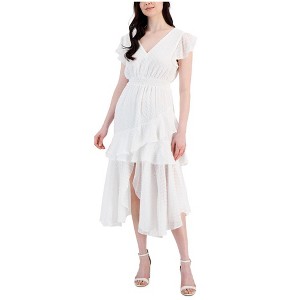 Taylor Womens Clip Dot Asymmetrical Hem Smocked Waist Tiered Dress - 1 of 1