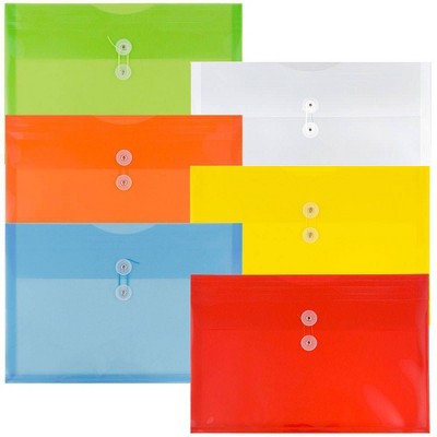 JAM Paper 9 3/4'' X 14 1/7'' 6pk Plastic Envelopes with Button and String Tie Closure with Legal Booklet - Multicolor